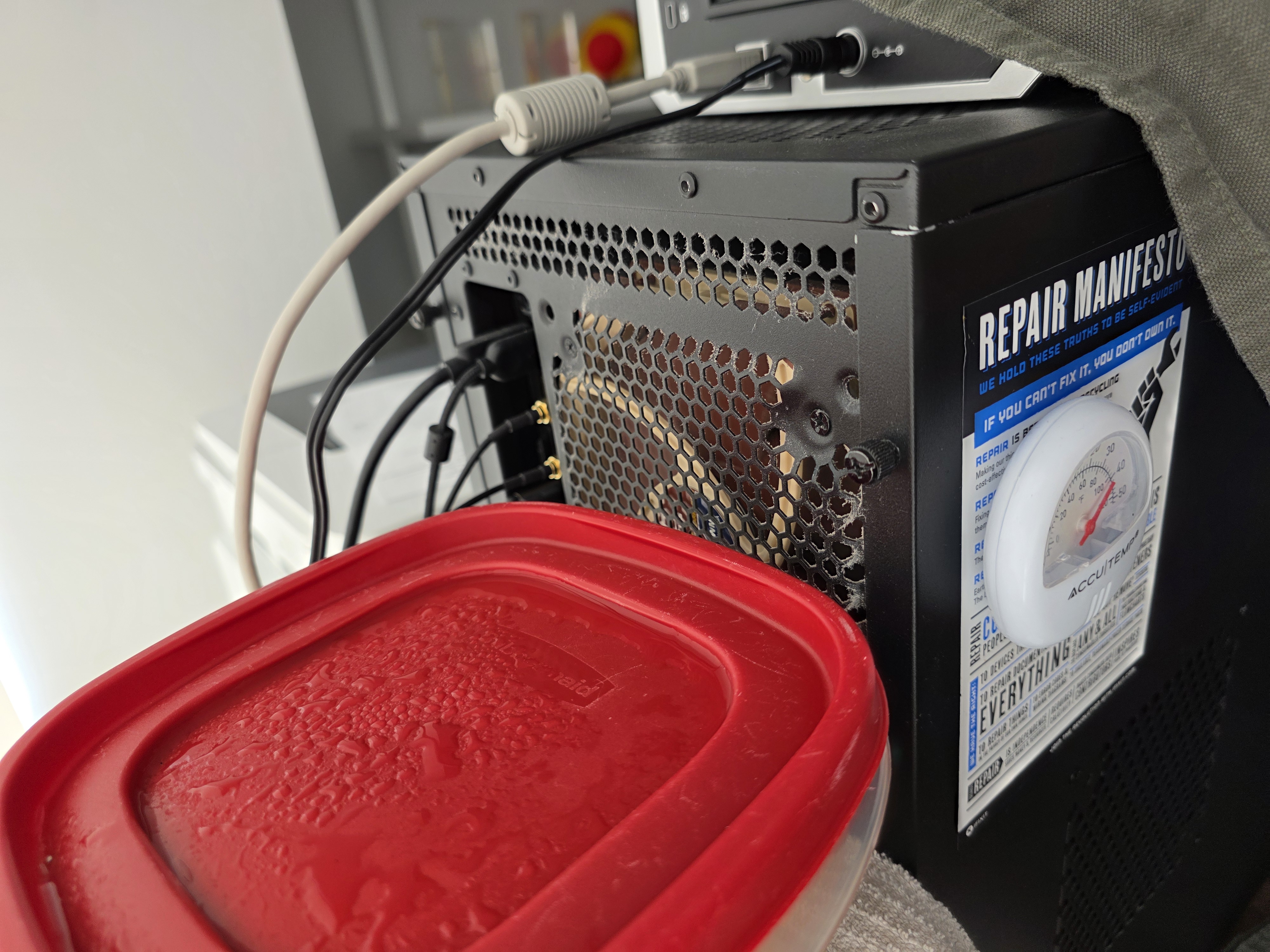 Heat is mostly expelled from the back fan